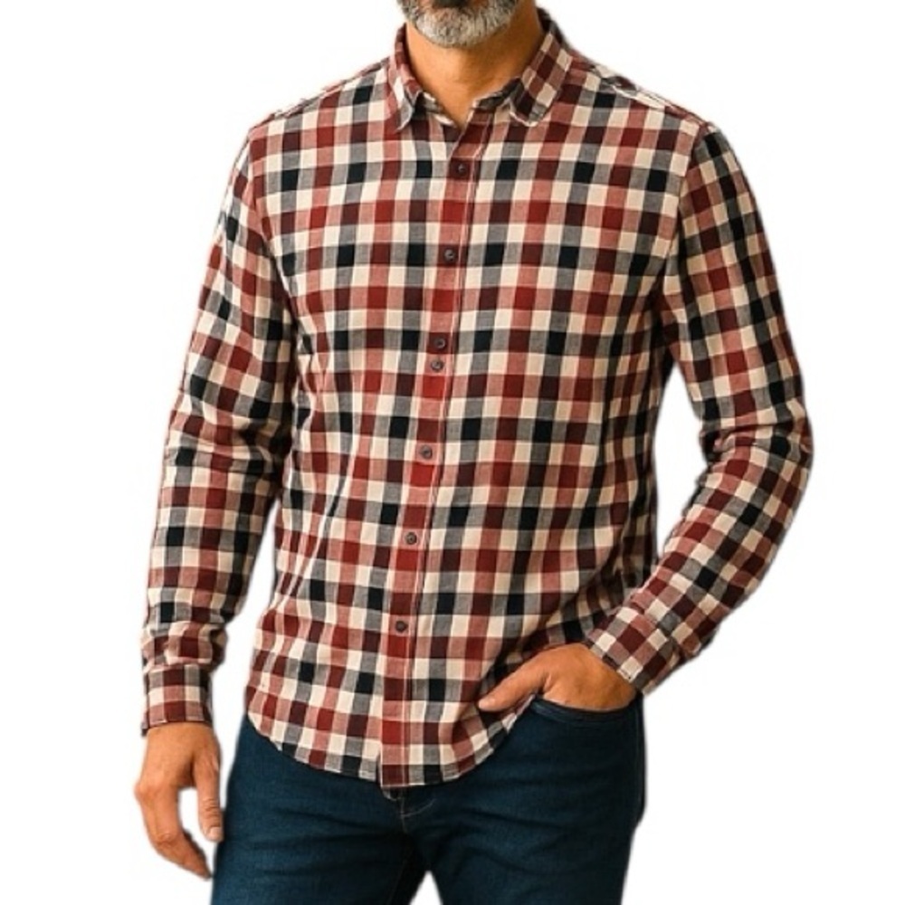 Men’s Five Four Slim Fit Checkered Button Down Shirt Red Navy Blue White Size M